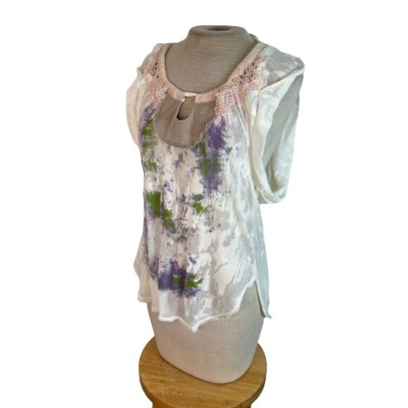 Free People Tops - Free People Boho Burnout Open Back Top Shirt Cream